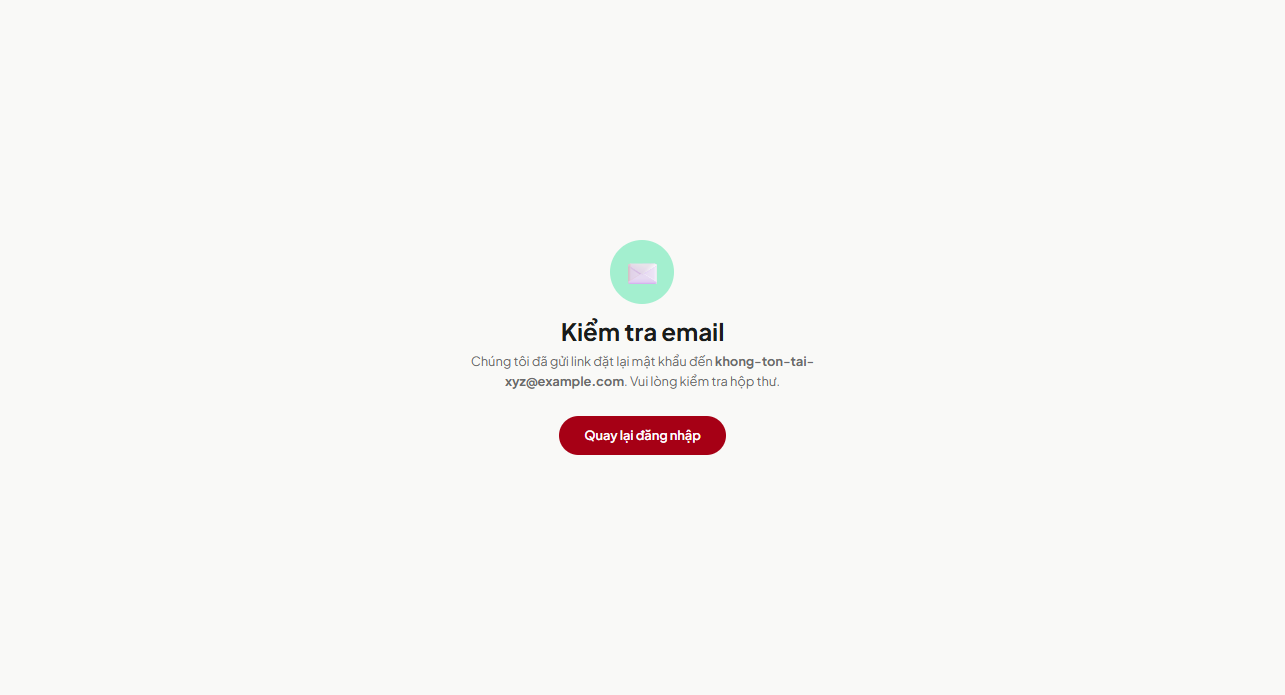 Thông báo sau khi gửi yêu cầu đặt lại mật khẩu