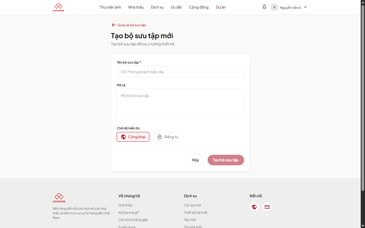 Form tạo bộ sưu tập